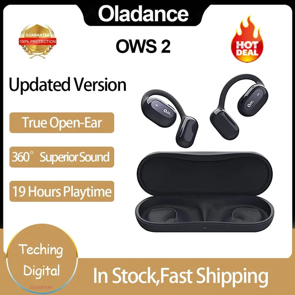 Oladance OWS 2 OWS Versão Atualizada Fone De Ouvido Aberto Bluetooth 5.3 Fone De Ouvido Sem Fio Dual 16.5mm Drivers Dinâmicos Esportes Earbuds