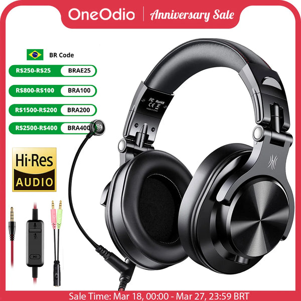 Oneodio-Gaming Headset com microfone, Studio DJ Headphones, Stereo Over Ear, fone de ouvido com fio, Hi-Res para PC, PS4, Xbox, One Gamer, A71