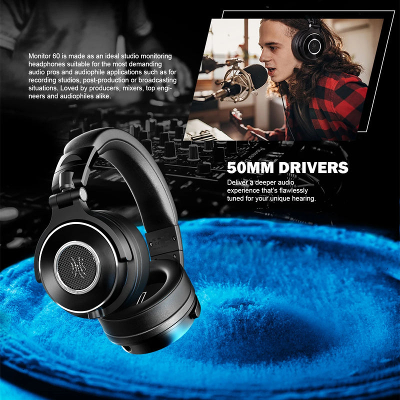 Oneodio-Professional Studio Monitoring Headphones, Over Ear Stereo, Wired Headset com microfone, Hi-Res Audio for DJ, Monitor 60