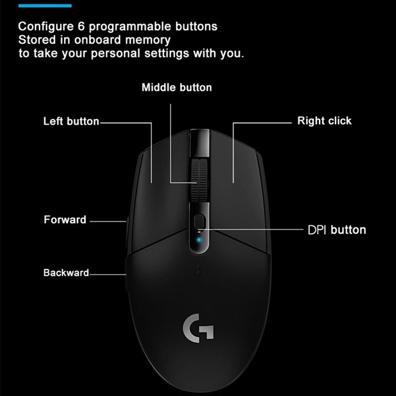 Original logitech g304 lightspeed kda sem fio gaming mouse hero 12k sensor 12,000 dpi 6 botões programáveis 250h bateria vida