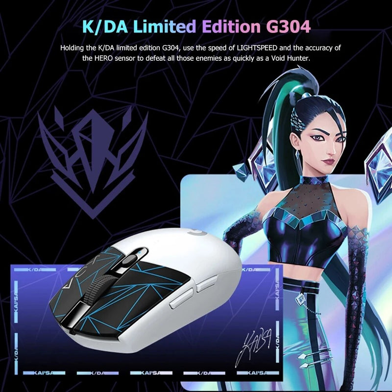 Original logitech g304 lightspeed kda sem fio gaming mouse hero 12k sensor 12,000 dpi 6 botões programáveis 250h bateria vida