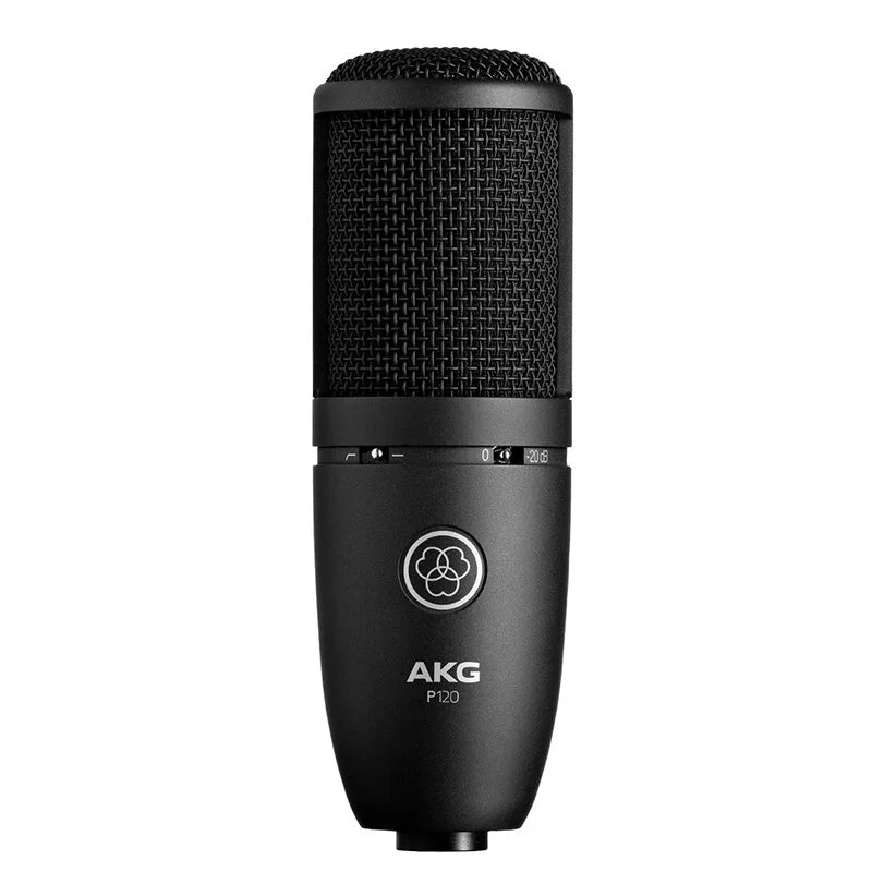 P120 estúdio de gravação profissional podcast microfone condensador ao vivo, filtro de baixo corte comutável e botão de interruptor de atenuação