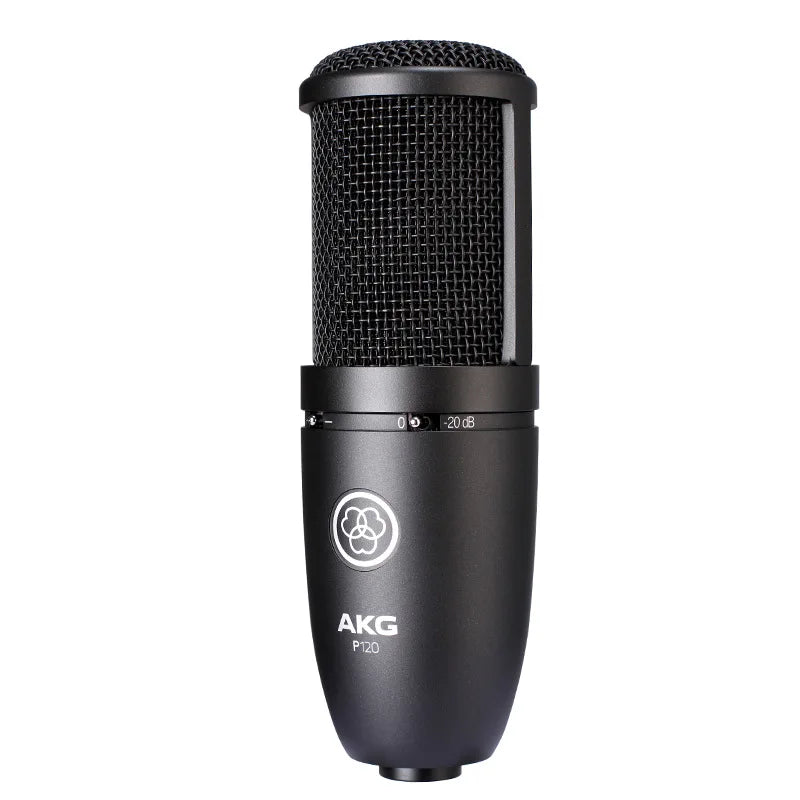 P120 estúdio de gravação profissional podcast microfone condensador ao vivo, filtro de baixo corte comutável e botão de interruptor de atenuação