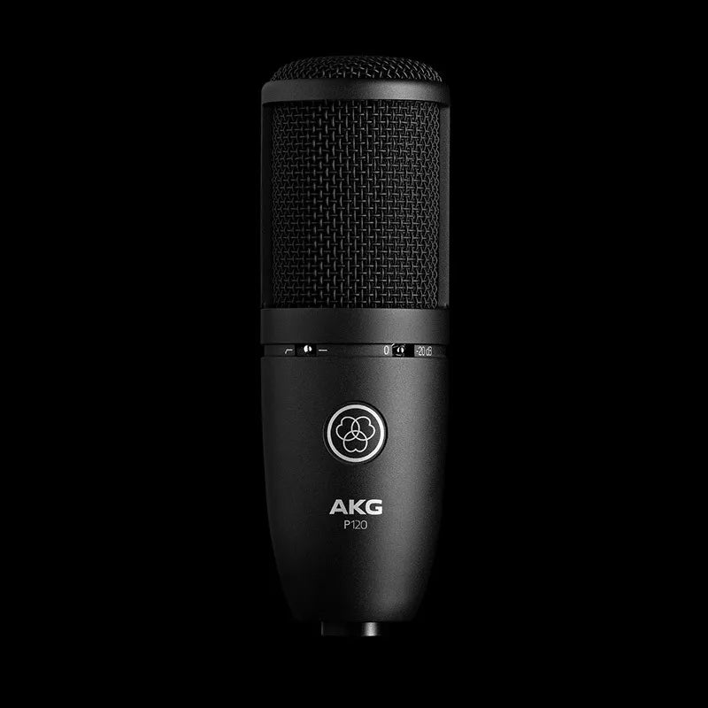 P120 estúdio de gravação profissional podcast microfone condensador ao vivo, filtro de baixo corte comutável e botão de interruptor de atenuação