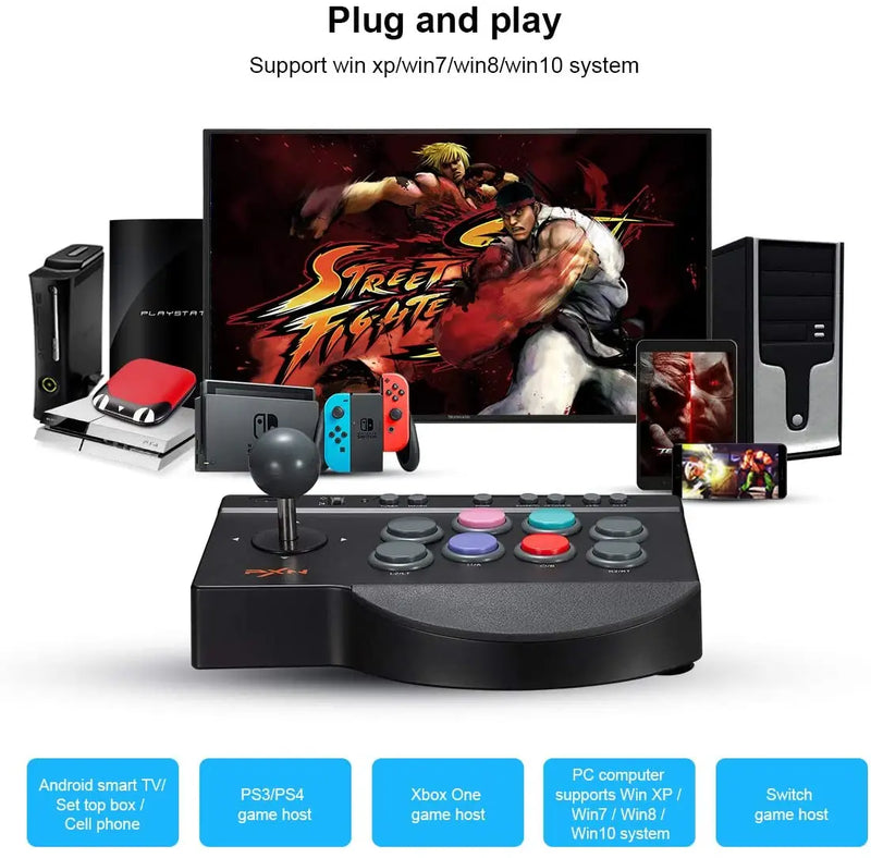 PXN 0082 USB Wired Game Joystick, Arcade Console Rocker, controlador de luta, joystick de jogos para PS3, PS4, Switch, PC, Android TV, XBOX