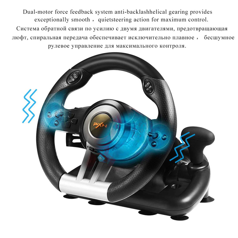 PXN-V3 Pro Gaming Racing Volante, 180 ° para PC, Windows, PS3, PS4, Switch, Xbox One, Xbox Series X, S, PC, Volante
