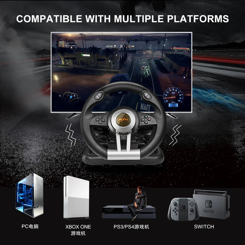 PXN-V3 Pro Gaming Racing Volante, 180 ° para PC, Windows, PS3, PS4, Switch, Xbox One, Xbox Series X, S, PC, Volante