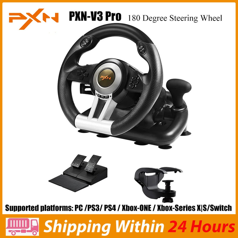 PXN-V3 Pro Gaming Racing Volante, 180 ° para PC, Windows, PS3, PS4, Switch, Xbox One, Xbox Series X, S, PC, Volante