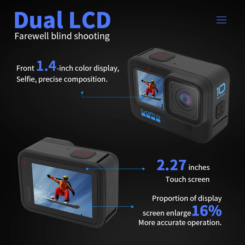 (Pagamento do imposto DDU ) Mini câmera com acessórios incluídos GoPro-HERO10 Câmera De Ação, 5.3K Câmera De Vídeo De Ciclismo, Chip GP2, Capacete 23MP HD, Câmera De Esportes Preto, Original
