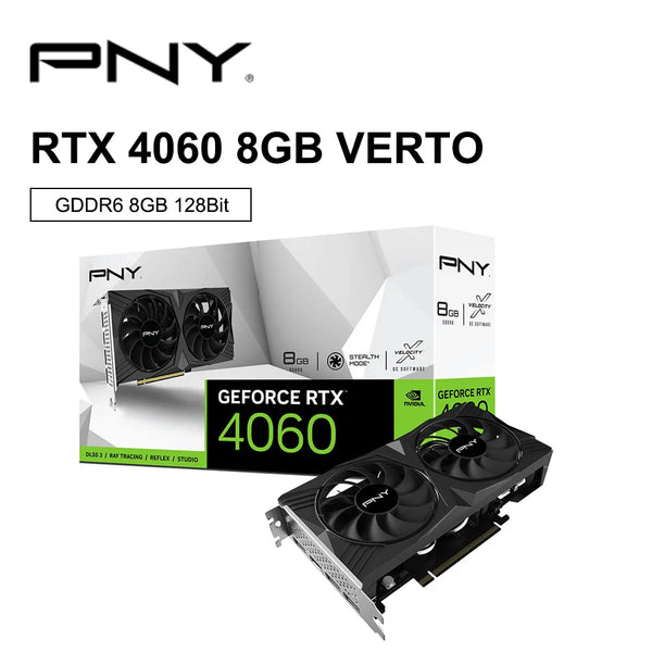 Placa gráfica PNY GeForce RTX 4060 Gaming, Placas de Vídeo, 8GB, GDDR6, Nvidia RTX4060, 8Pin, 128Bit, 4060, Novo