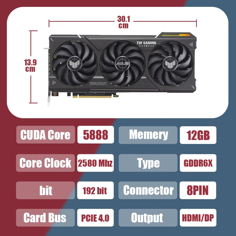 Placas de Vídeo ASUS TUF RTX 4070 OC 12G GAMING ASUS NVIDIA RTX 4070 Series GDDR6X Memória 12GB Placa Gráfica GPU 192bit PCIE4.0