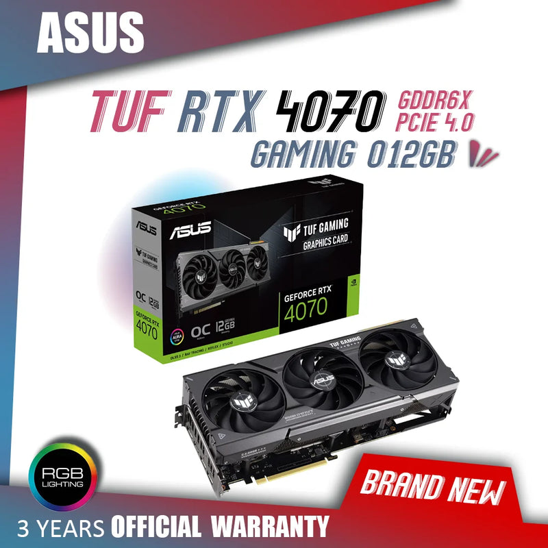 Placas de Vídeo ASUS TUF RTX 4070 OC 12G GAMING ASUS NVIDIA RTX 4070 Series GDDR6X Memória 12GB Placa Gráfica GPU 192bit PCIE4.0