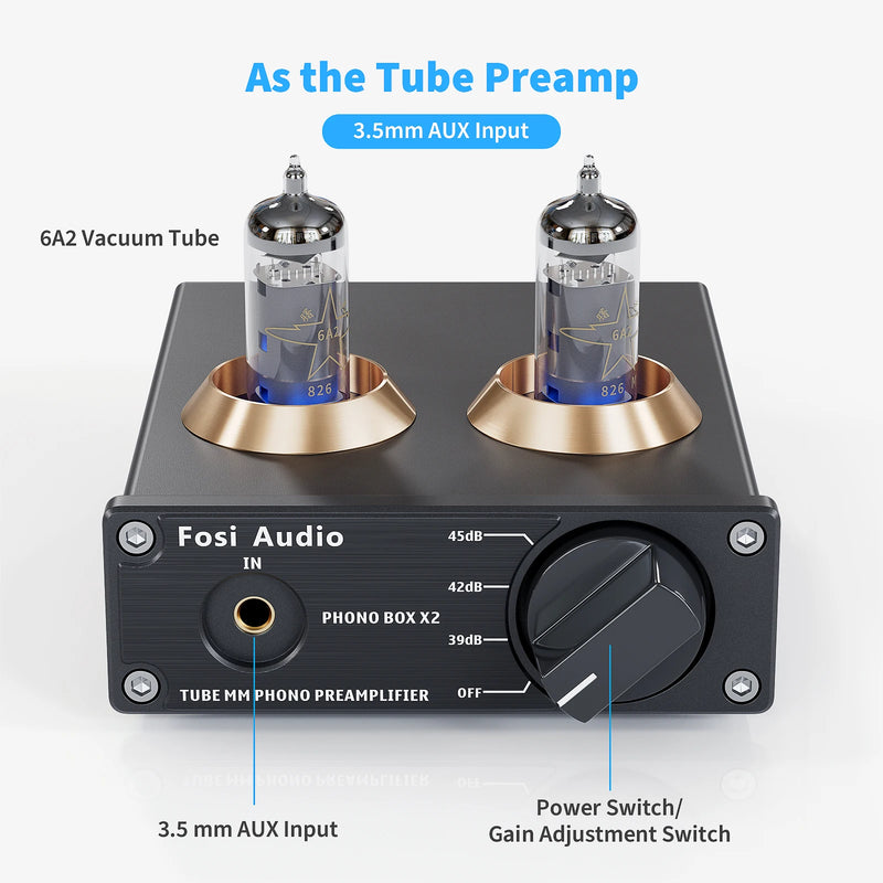 Pré-amplificador de áudio fono fosi para pré-amplificador de fonógrafo de mesa giratória mini caixa de amplificador de tubo de vácuo de áudio hifi estéreo x2 para diy