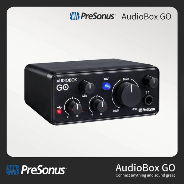 Presonus AudioBox GO Portable Audio Interface, 2 em 2 Out, Profissional XMAX-L Mic Preamp para Gravação Doméstica e Móvel