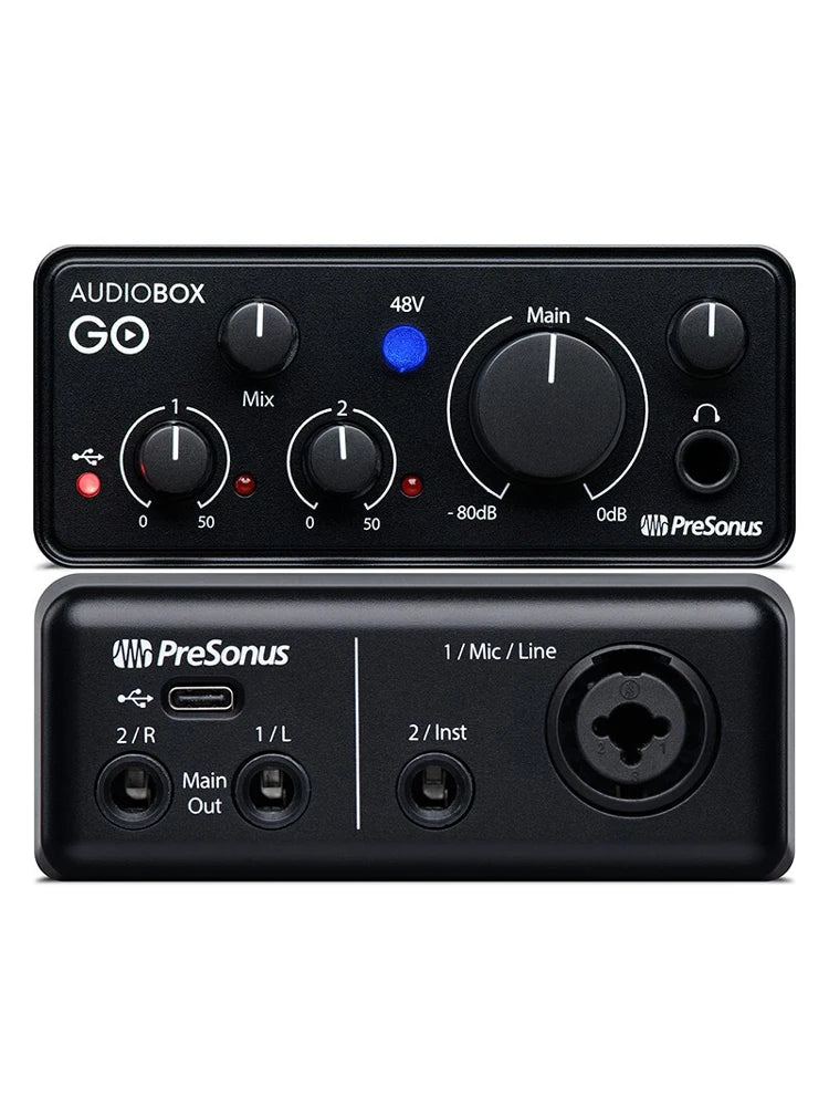 Presonus AudioBox GO Portable Audio Interface, 2 em 2 Out, Profissional XMAX-L Mic Preamp para Gravação Doméstica e Móvel