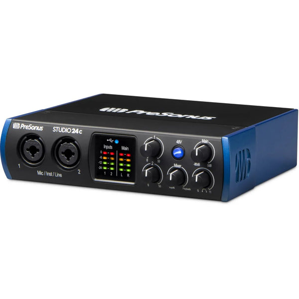 Presonus-Studio 24C USB-C, USB-C™Interface de áudio de ultra alta definição, placa de som com 2 pré-amplificadores mirrorless, estúdios de gravação caseiros