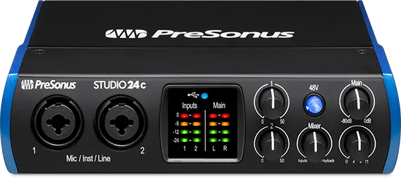 Presonus-Studio 24C USB-C, USB-C™Interface de áudio de ultra alta definição, placa de som com 2 pré-amplificadores mirrorless, estúdios de gravação caseiros