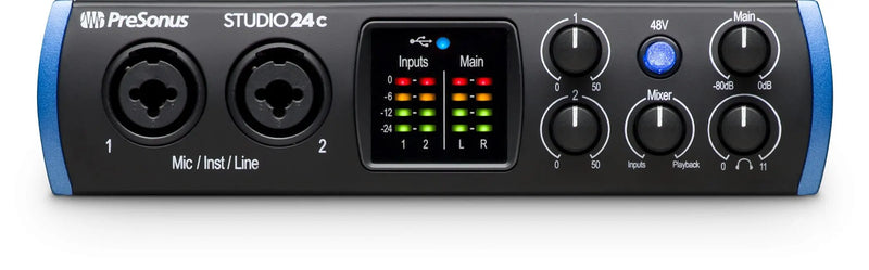 Presonus-Studio 24C USB-C, USB-C™Interface de áudio de ultra alta definição, placa de som com 2 pré-amplificadores mirrorless, estúdios de gravação caseiros