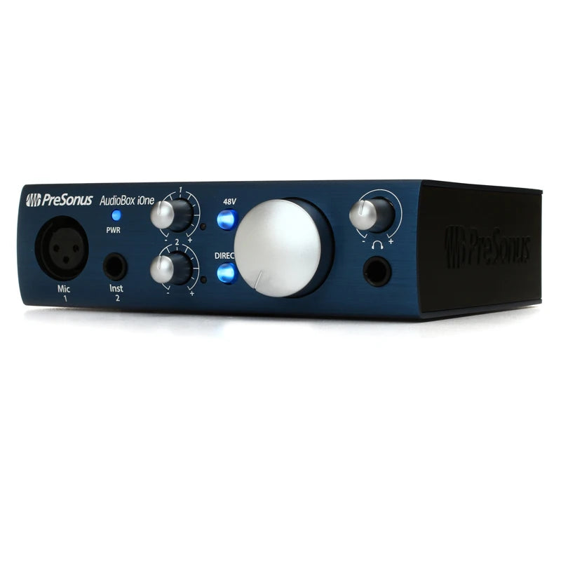 Presonus audiobox ione usb placa de som externo 2 em 2 para fora 48v fonte de alimentação fantasma para guitarristas e compositores