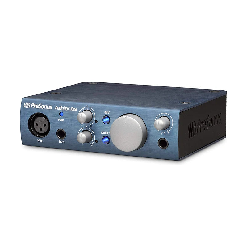 Presonus audiobox ione usb placa de som externo 2 em 2 para fora 48v fonte de alimentação fantasma para guitarristas e compositores