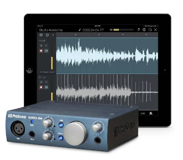 Presonus audiobox ione usb placa de som externo 2 em 2 para fora 48v fonte de alimentação fantasma para guitarristas e compositores