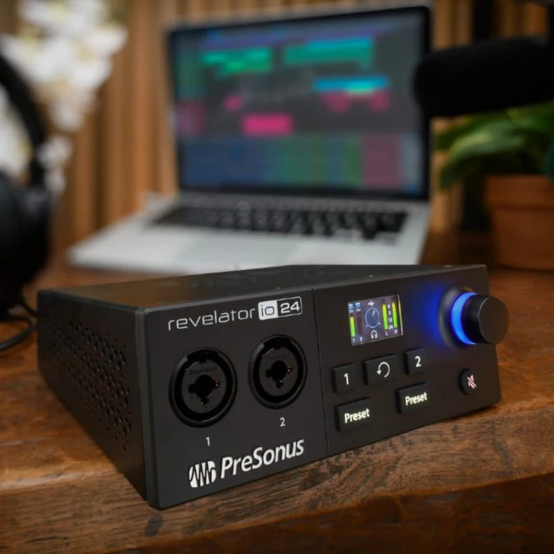 Presonus revelador io24 interface de áudio usb placa de som controlador de gravação ao vivo para fluxo, podcast e gravação
