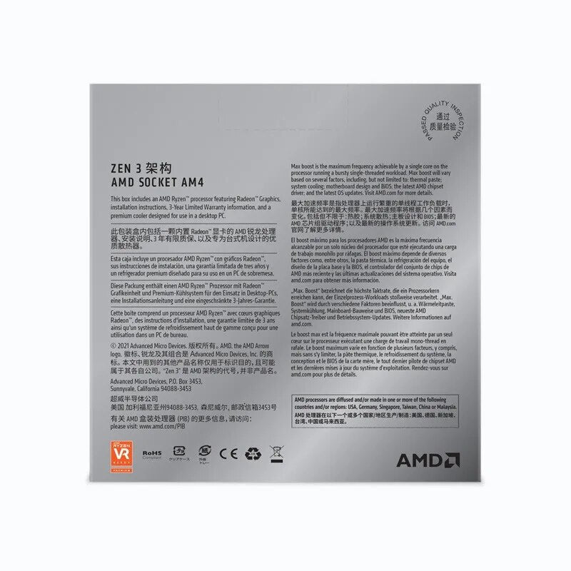 Processador AMD Ryzen 5 5600G R5 5600G 3.9GHz com seis núcleos e doze thread 65W CPU L3 = 16M 100-000000252 Soquete AM4 Novo E Tem Ventilador