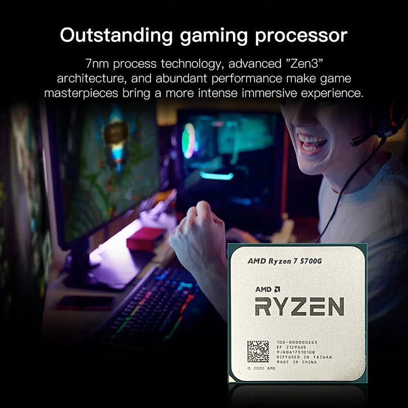 Processador AMD Ryzen 7 Desktop com Ventoinha Cooler, R7 5700G, 8 núcleos, 16 thread, chips gráficos integrados, processador de CPU, novíssimo