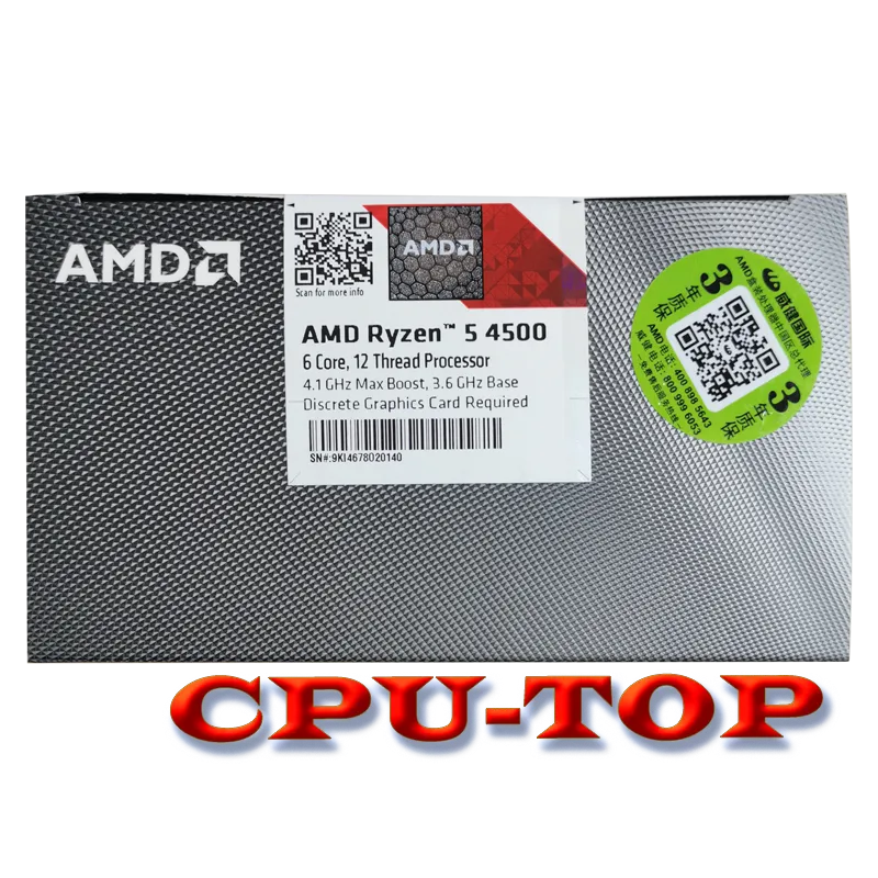 Processador Amd-Ryzen 5 4500 r5, 6 núcleos, 12 fios, cpu, cpu, 7nm, l3 = 8m, 100-000000644, soquete am4, selado, incluindo ventilador