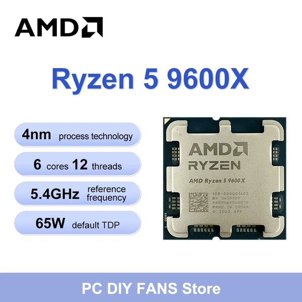 Processador amd ryzen 5 9600x cpu novo r5 9600x 5.4ghz 6 núcleos 12 threads gráficos integrados rdna2 2cu tdp 65w soquete am5 mas sem ventilador