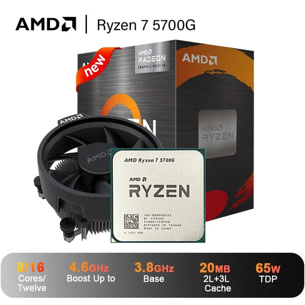 Processador de desktop desbloqueado com placa gráfica Radeon, 7 5700G, R7 5700G, 8 núcleos, 16 thread, 100-100000263, soquete de caixa, AM4