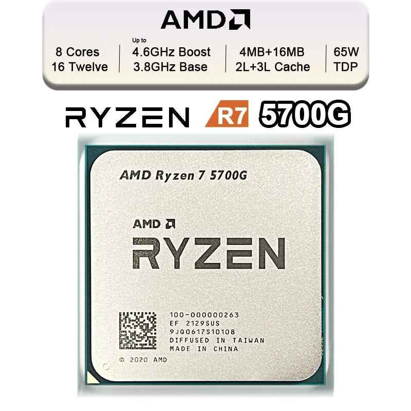 Processador de desktop desbloqueado com placa gráfica Radeon, 7 5700G, R7 5700G, 8 núcleos, 16 thread, 100-100000263, soquete de caixa, AM4