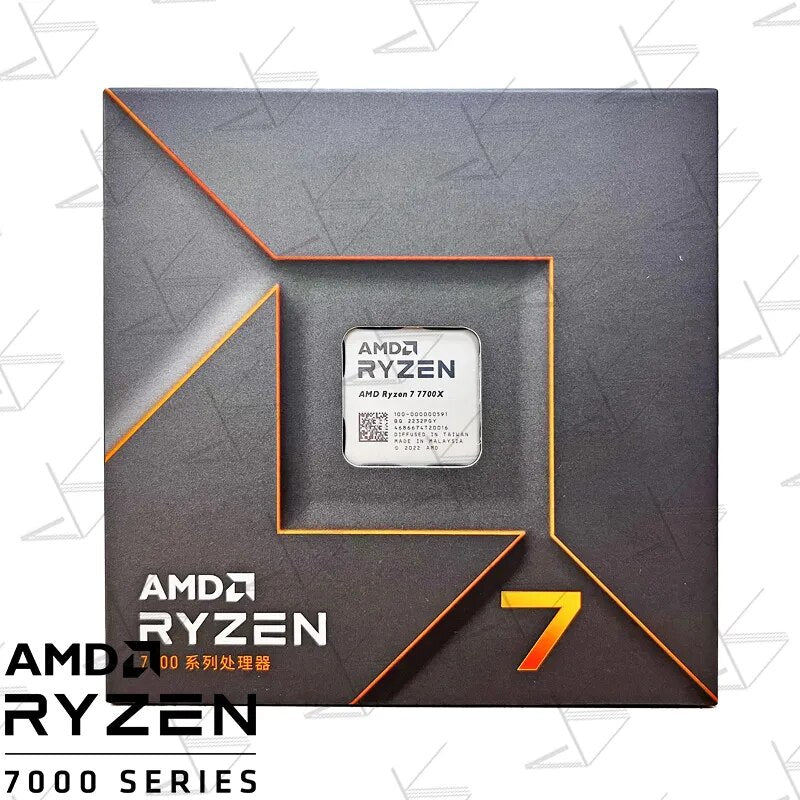 Processador para CPU AMD Ryzen 7, R7 7700X, 100-000000591, 4,5 GHz, 8 núcleos, 16 thread, 5nm, Zen 4, Soquete 105W, AM5 LGA1718, Sem ventilador, Novo