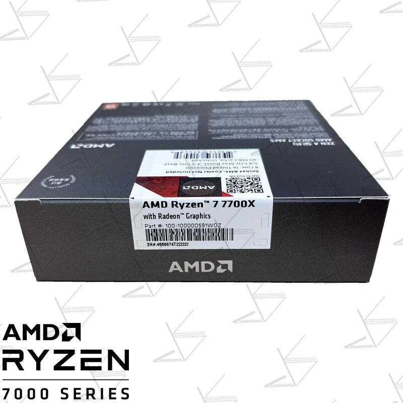 Processador para CPU AMD Ryzen 7, R7 7700X, 100-000000591, 4,5 GHz, 8 núcleos, 16 thread, 5nm, Zen 4, Soquete 105W, AM5 LGA1718, Sem ventilador, Novo