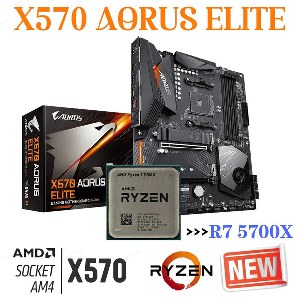 Processadores AMD Radeon Placa-mãe, Socket AM4, AMD X570, GIGABYTE X570, AORUS ELITE, DDR4, 128GB, R7 5700X CPU
