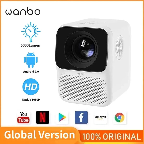 Projetor LED Wanbo T2 MAX Mini, Portátil, Wi-Fi, Full HD, 4K, 1080P, 5000 Lumens, 1920x1080P, Correção Keystone para Casa