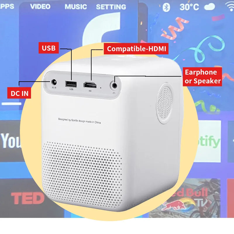 Projetor LED Wanbo T2 MAX Mini, Portátil, Wi-Fi, Full HD, 4K, 1080P, 5000 Lumens, 1920x1080P, Correção Keystone para Casa