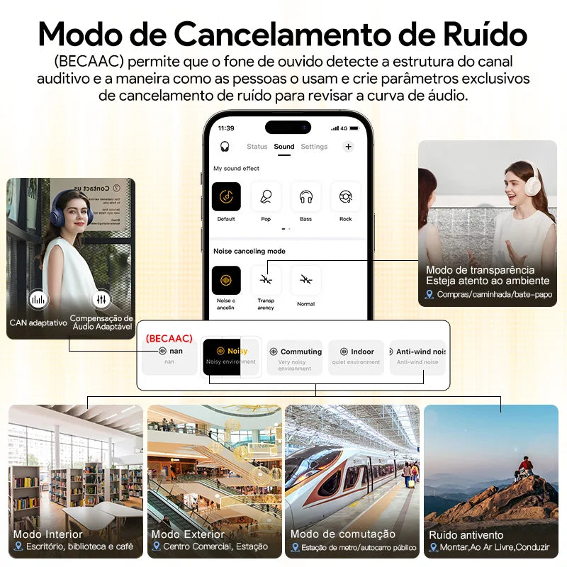 QCY-H3 ANC Auscultadores sem fios, Bluetooth 5.4, Hi-Res Audio, Over Ear Headset, híbrido Active Cancelamento de Ruído, Auscultadores, 60H, 43dB