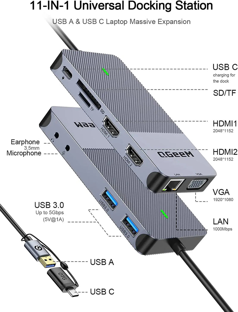 Qgeem-docking station para laptop, hub usb 3.0, display triplo, monitor duplo, compatível com macbook m1