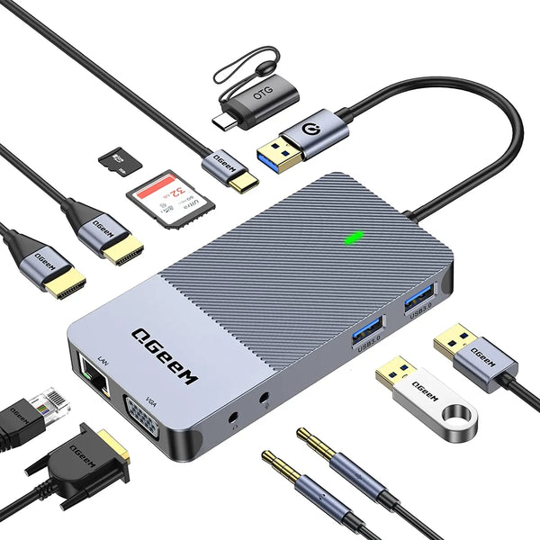 Qgeem-docking station para laptop, hub usb 3.0, display triplo, monitor duplo, compatível com macbook m1