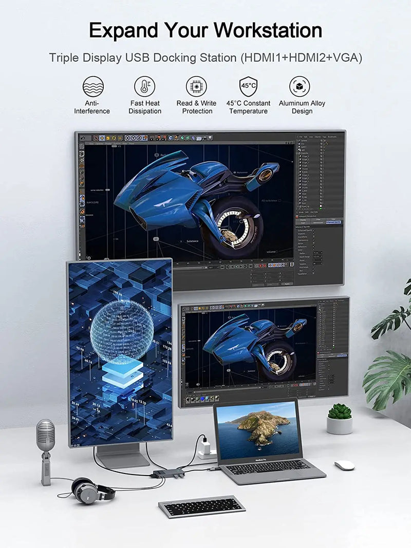 Qgeem-docking station para laptop, hub usb 3.0, display triplo, monitor duplo, compatível com macbook m1