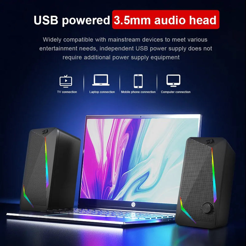 REDRAGON-Alto-falantes estéreo surround, alto-falantes para jogos, barra de som para computador, desktop, PC, alto-falantes, 3,5mm, Aux 2.0, valsa GS510
