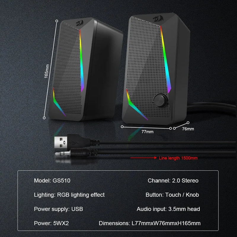 REDRAGON-Alto-falantes estéreo surround, alto-falantes para jogos, barra de som para computador, desktop, PC, alto-falantes, 3,5mm, Aux 2.0, valsa GS510