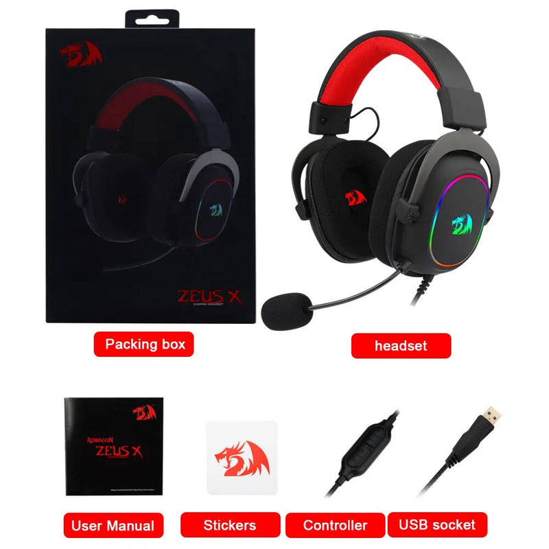 REDRAGON ZEUS X H510 RGB Gaming USB Fone De Ouvido com cancelamento de Ruído, 7.1 Surround de Computação headset Fones De Ouvido Microfone para PC PS4