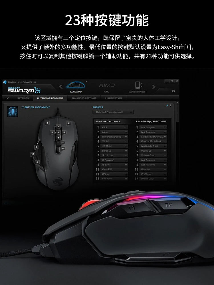 ROCCAT-KONE Aimo Master RGB Gaming Computer, Wired Big Hand Mouse, Programação Macro, 16000DPI
