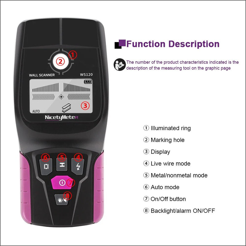 RZ Digital Multifunções Parede Parede de Metal Scanner Handheld Profissional Wiring Detector de Metal Scanner Localizador de Fio de Cabo de Madeira Da Tubulação Do Parafuso Prisioneiro