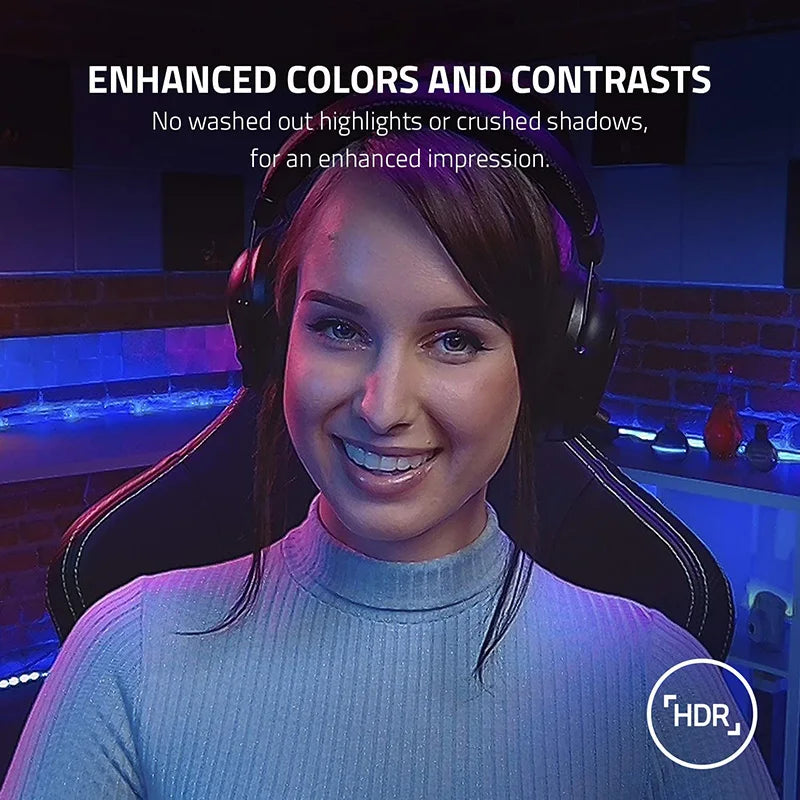 Razer-Kiyo Pro Streaming Webcam, Sem Compressão, 1080p, 60FPS, Alto Desempenho, Sensor de Luz Adaptativo, HDR Ativado, Rápido, USB 3.0