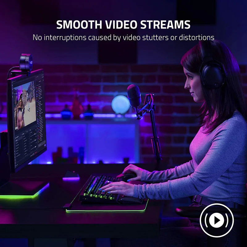 Razer-Kiyo Pro Streaming Webcam, Sem Compressão, 1080p, 60FPS, Alto Desempenho, Sensor de Luz Adaptativo, HDR Ativado, Rápido, USB 3.0