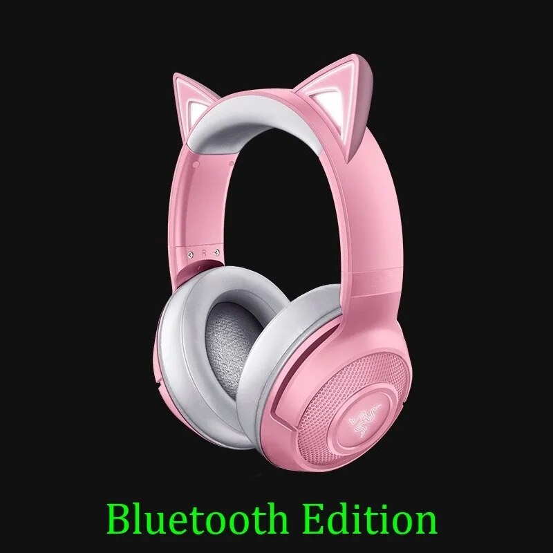 Razer-Kraken Kitty Gaming Headset, Bluetooth, RGB, TNX 7.1, Surround Sound, USB, Sem Fio, Fone de ouvido, Bonito, Presente