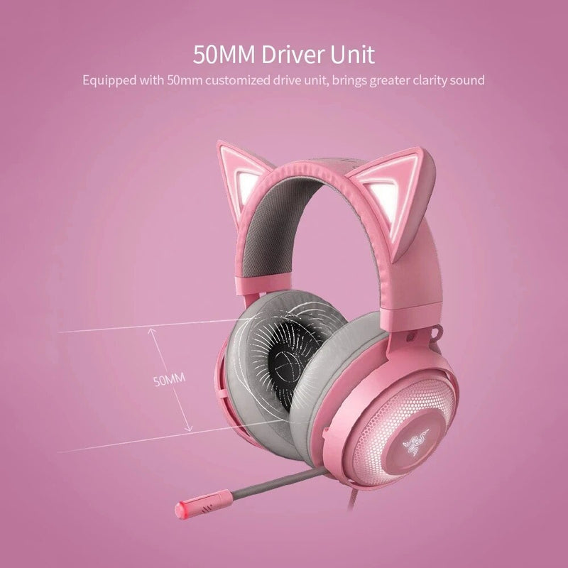 Razer-Kraken Kitty Gaming Headset, Bluetooth, RGB, TNX 7.1, Surround Sound, USB, Sem Fio, Fone de ouvido, Bonito, Presente
